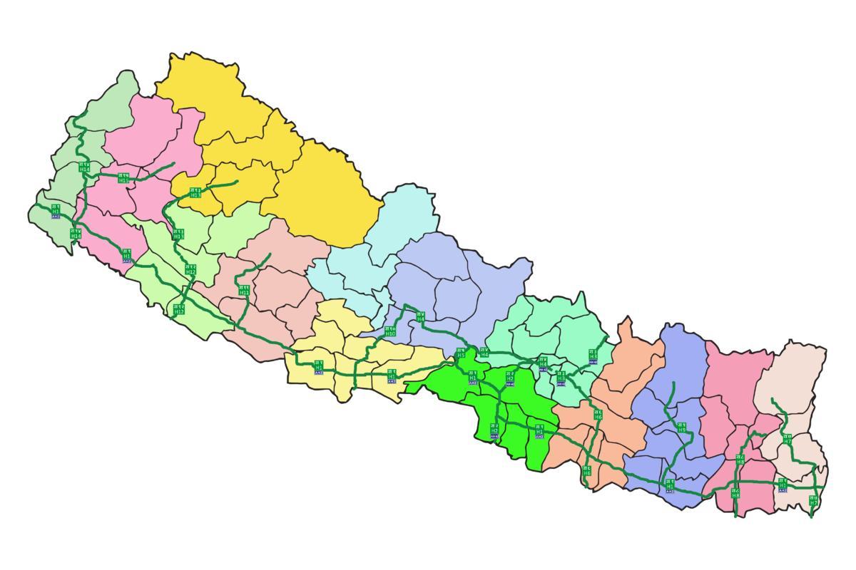 Mapa na nepal sa majorom autoputevi
