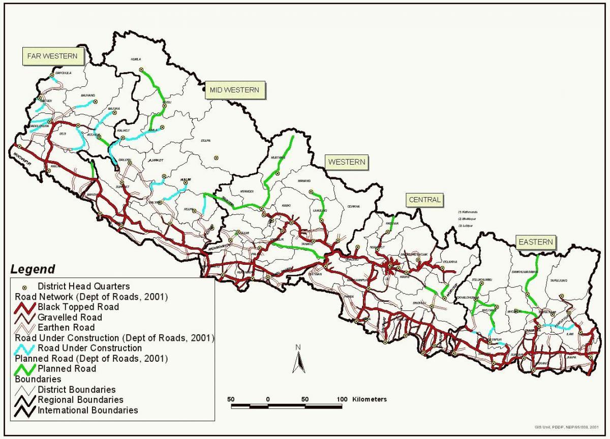 Mapa na nepal brzo prati cestu