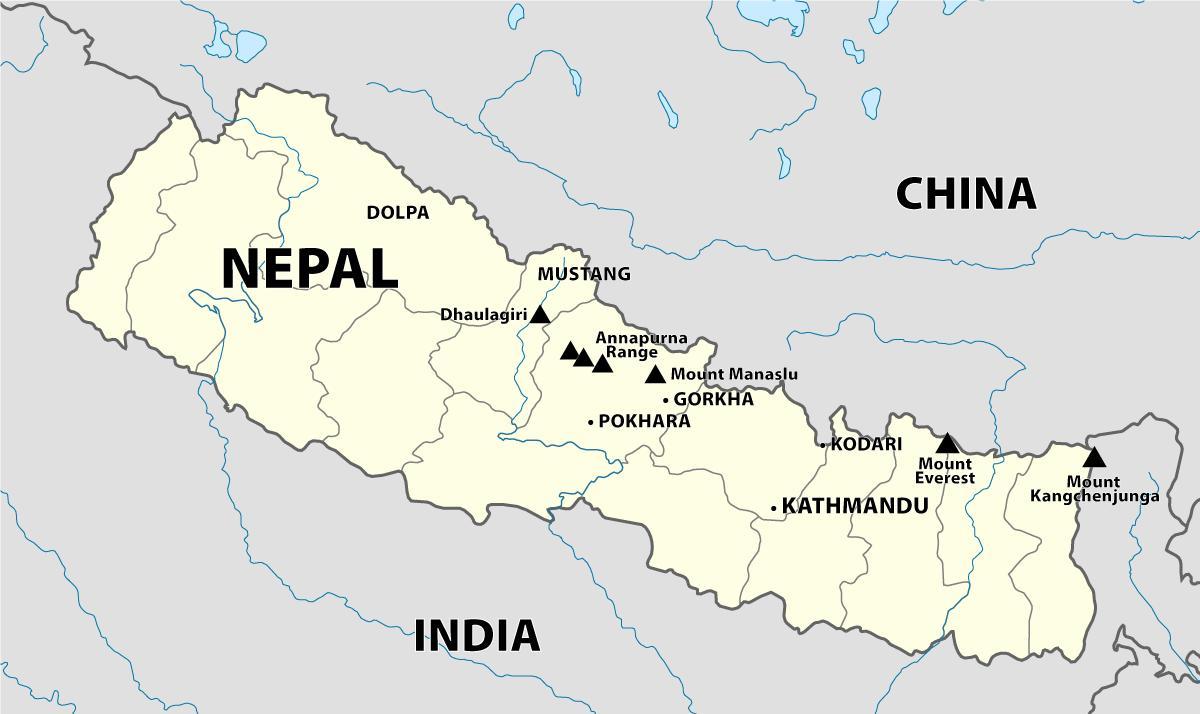 Mapa na nepal planinama