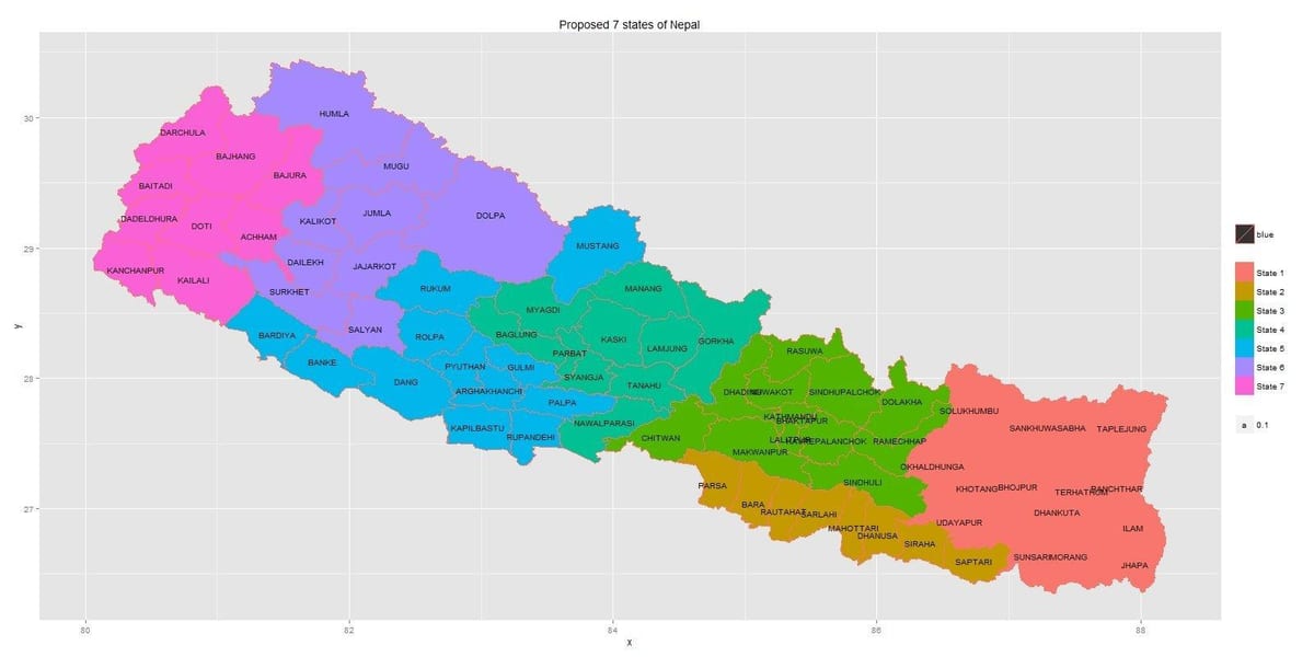 mapa na nepal sa sedam država