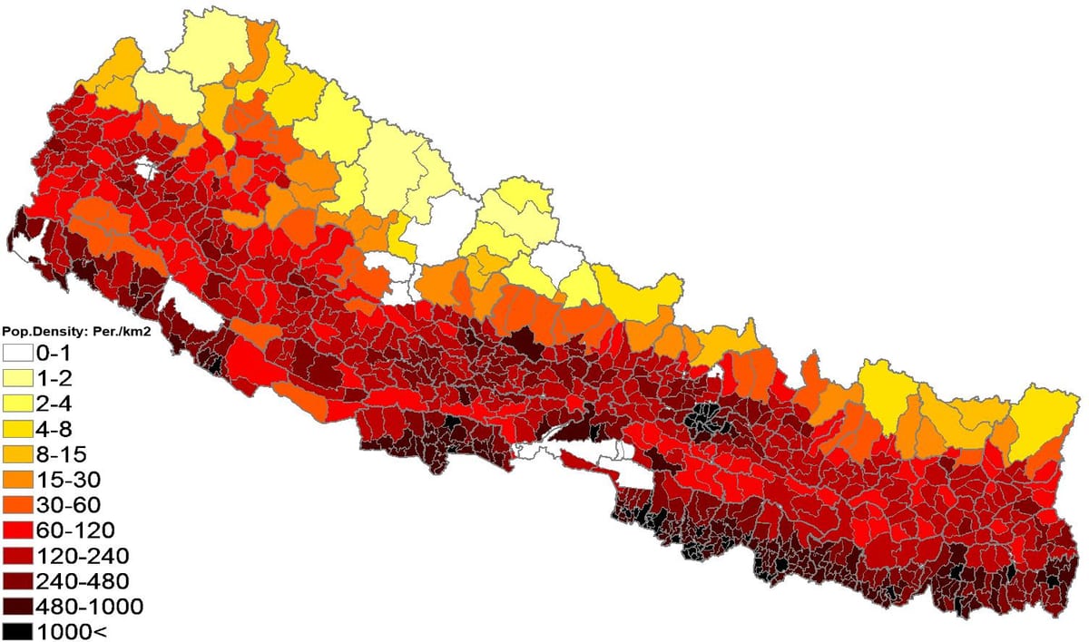 nepal karta gustoće naseljenosti