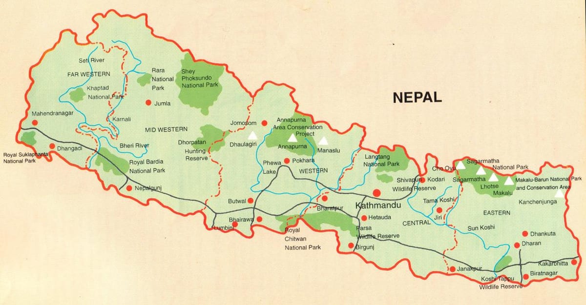 Mapa na nepal turistički vodič