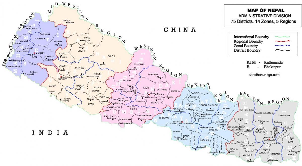 nepal politički mapa sa okruga