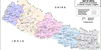 Mapa na nepal sa okruzima i vdc