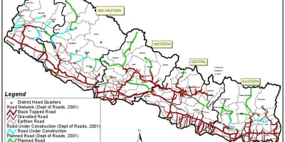 Mapa na nepal pokazuje autoputevi