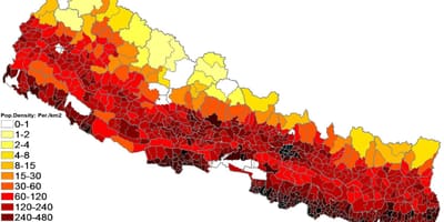 Nepal karta gustoće naseljenosti