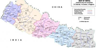Nepal politički mapa sa okruga